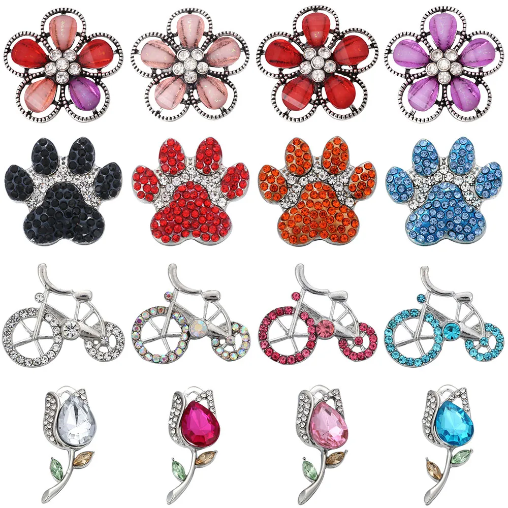5 Pz/Lotto 18Mm Snap Gioielli Misti Strass Fiore Bicicletta Impronta Bottoni Automatici In Metallo Misura Snap Braccialetto Braccialetto Di Fascini Gi