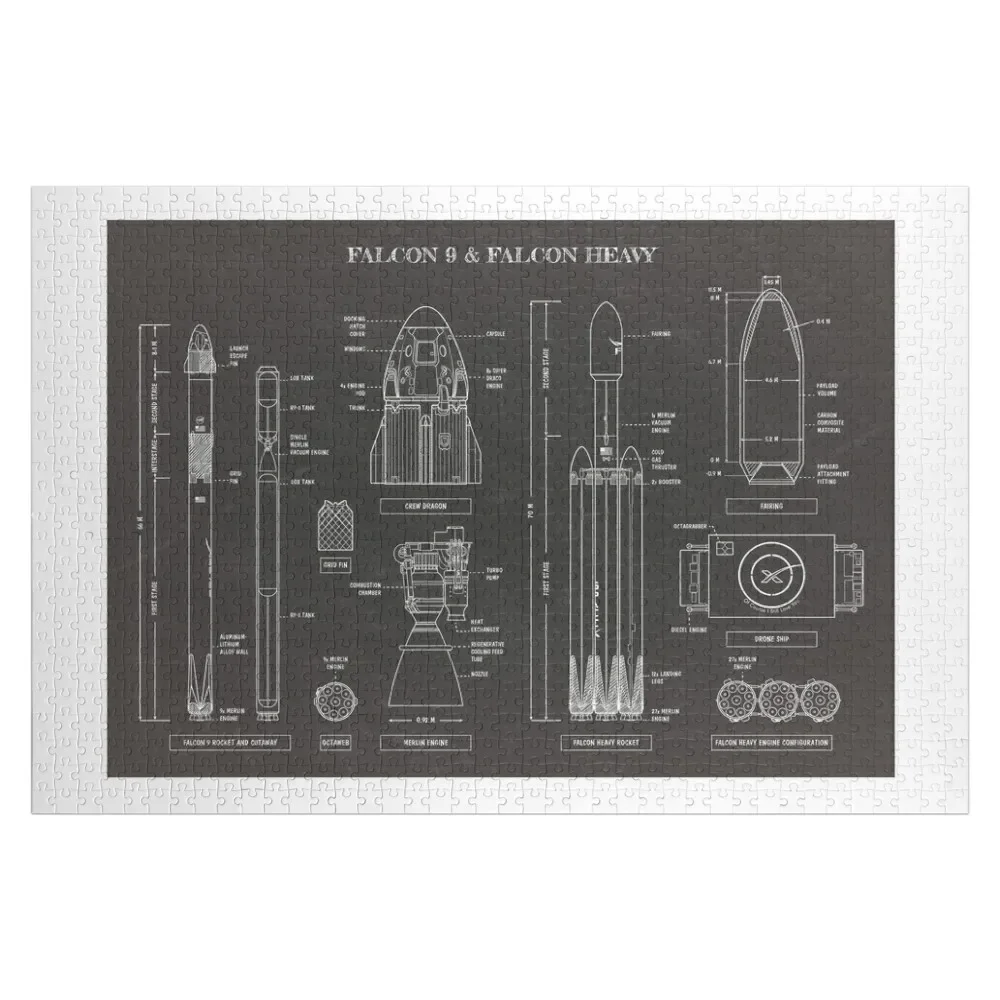

SPACEX: Falcon 9 & Falcon Heavy (Blackboard) Jigsaw Puzzle Personalised Name Customizeds For Kids Custom Puzzle
