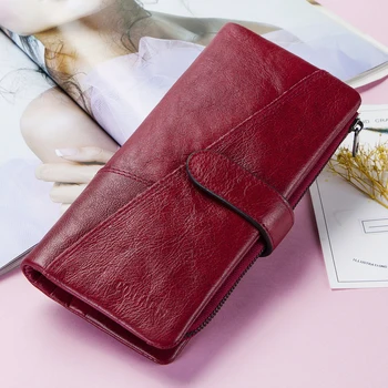 CONTACT'S 100% Genuine Leather Wallet Women Long Coin Purse Clutch Bag Name Engraving Card Holder Money Clip Handbag Men's Purse 1