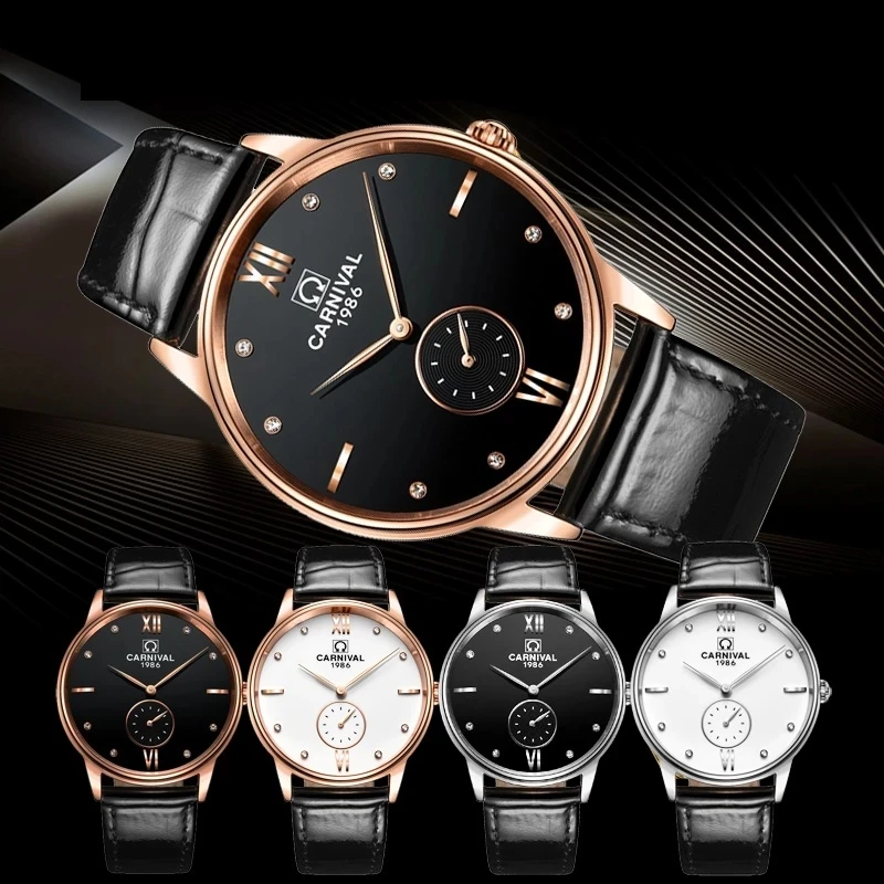 Montre Homme Carnival Brand Luxury Quartz Watch for Men Fashion Small Second Leather Strap Wrist Watch Waterproof Reloj Hombre