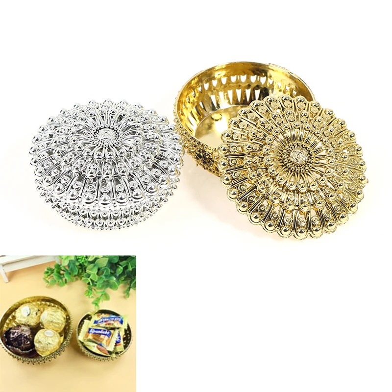 

Mini Plastic Hollow Gold Foil Cake Candy Box Wedding Favor Marriage Baby Shower Gift Treat Box Packaging Party Event Supply