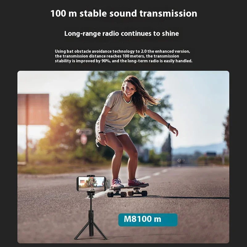 100 Meters Radio Wireless Lavalier Recording Microphone AI Noise Reduction Mini MIC For Mobile Phone Tablet Laptop Live Streams