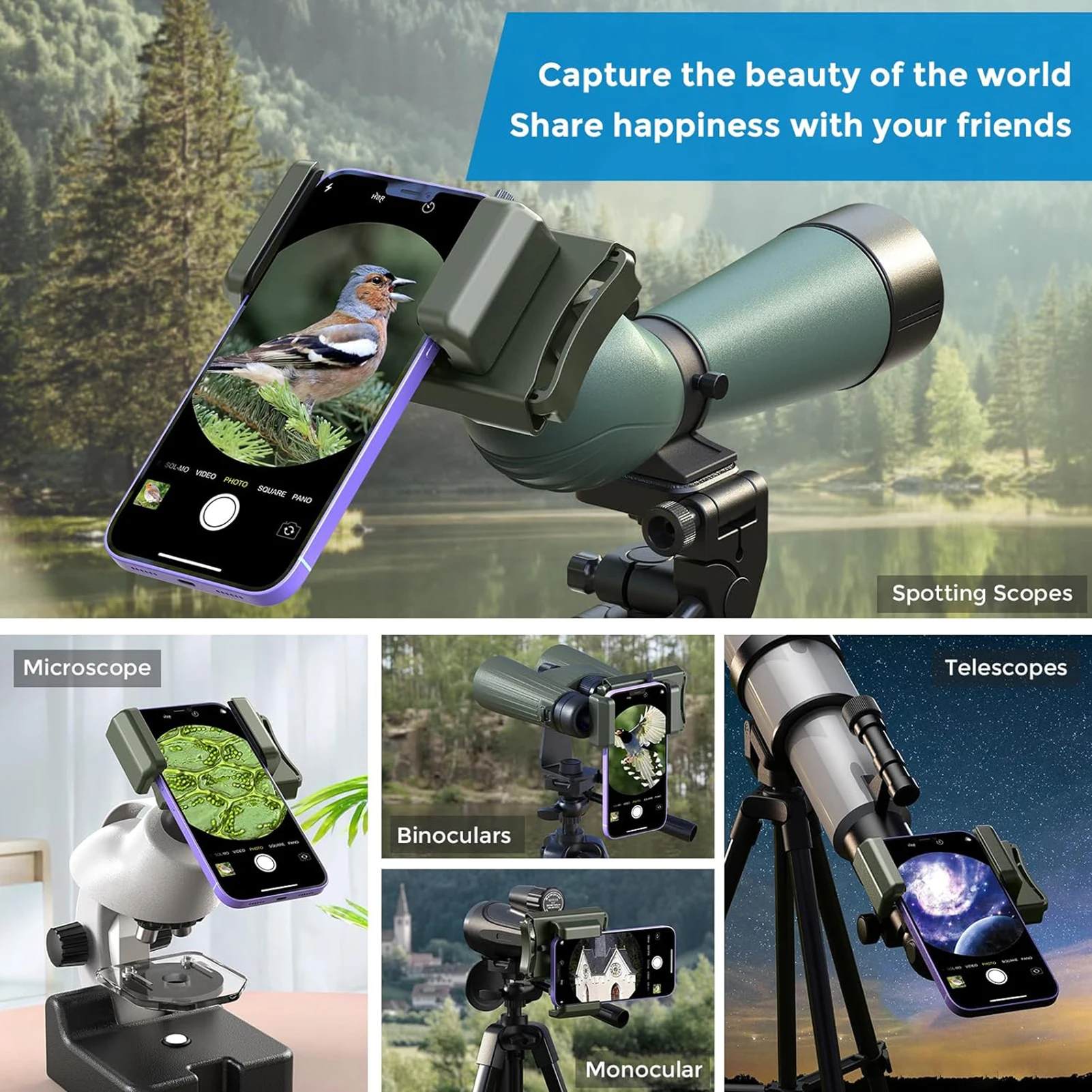 スマホアクセサリー Smart Scope Pro APEXEL APL-F002X Telescope Phone Adapter 360° Rotatable