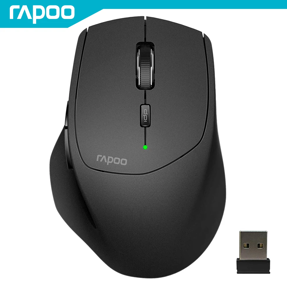 RAPOO MT550 Multi-mode Wireless Mouse Connect Up to 4 Devices 1600 DPI Ergonomic Bluetooth Mouse 12 Month Long Battery Wireless Mouse Ergonomic Mouse