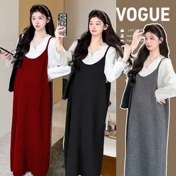 Maternity Suit 2026 Spring Autumn Elegant Temperament Loose Soft Knitted Slip Dress And Base Top Two Piece Set For Pregnancy