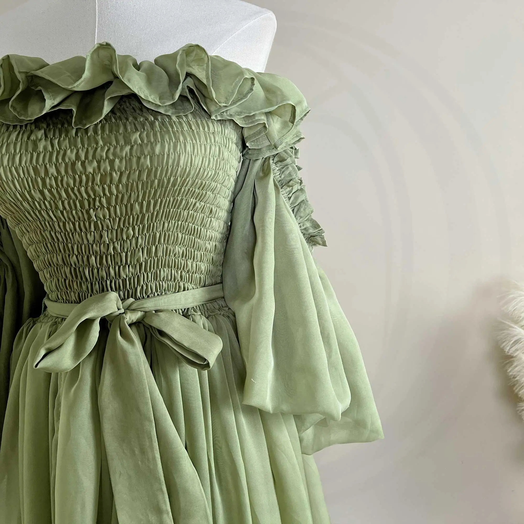 Don&Judy Partykleid für Damen, schulterfreies Kleid, vorne geschlickte Kleidung für schwangere Frauen, Hochzeitskleid für Fotoshootings – Detail 14