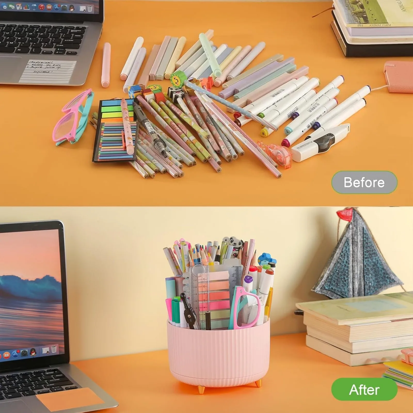 Pencil Holder 360 Degree Rotating Desk Organizer Pen Holder Spinning Makeup Brush Holder 5 Slots Pencil Cup For Desk