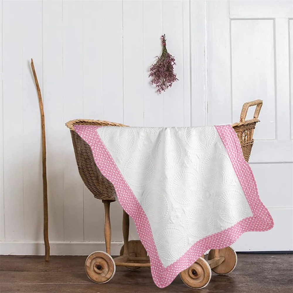 Trapunta per bebè in cotone monogramma trapuntata Patchwork goffrata coperta smerlata per bambini quattro stagioni