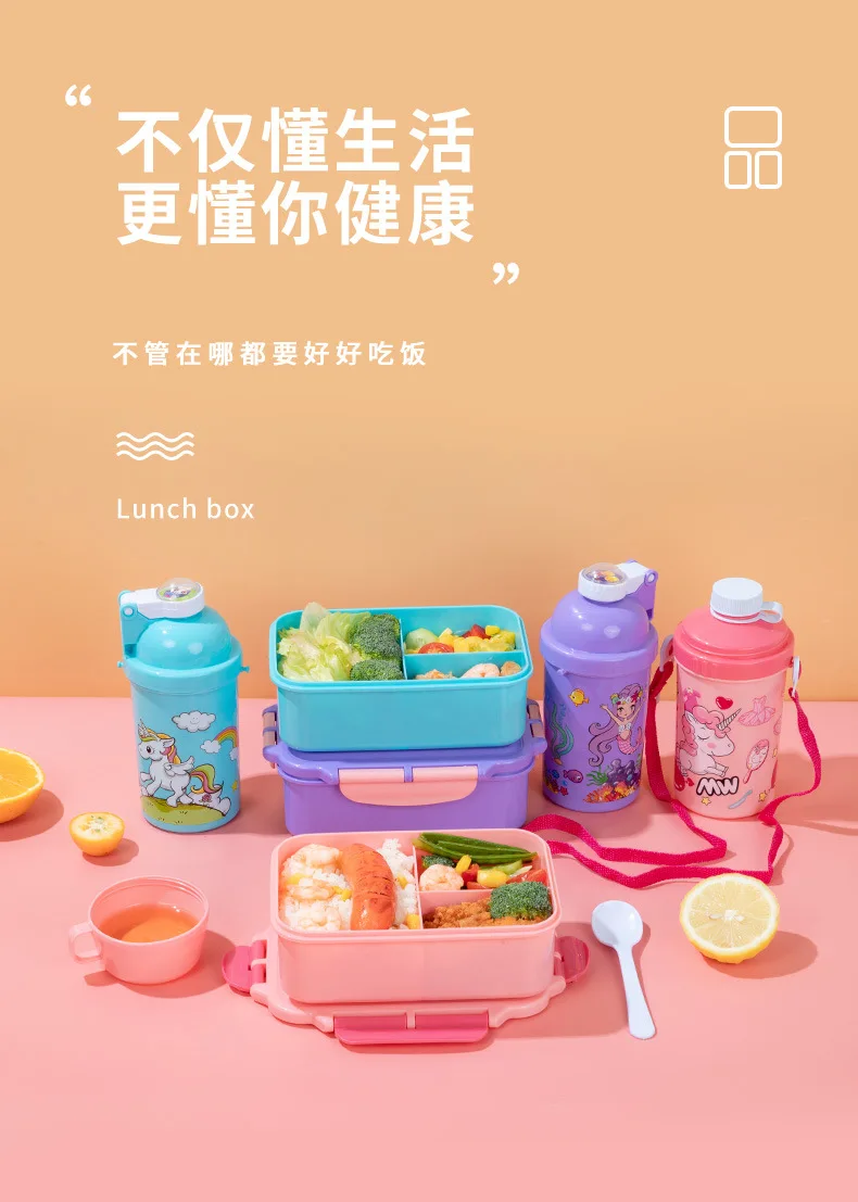 COO&KOO Unicorn Lunch Box Lunch Bag Set - Insulated Lunch Bag with 4  Compartment Bento Box Ice Pack Water Bottle Silicon Cap Spoon Salad  Container for Lunch Kid's School Supplies Ideal for