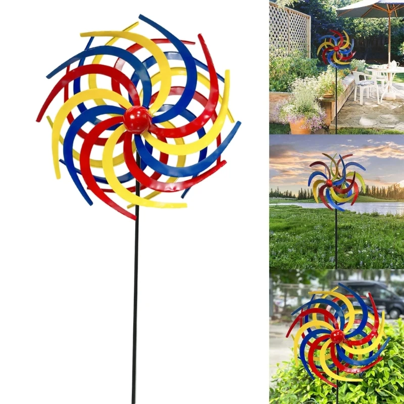 

50JC Wind Spinner Metal Stake Colorful Windmill for Garden Yard Lawn Outdoor Decors