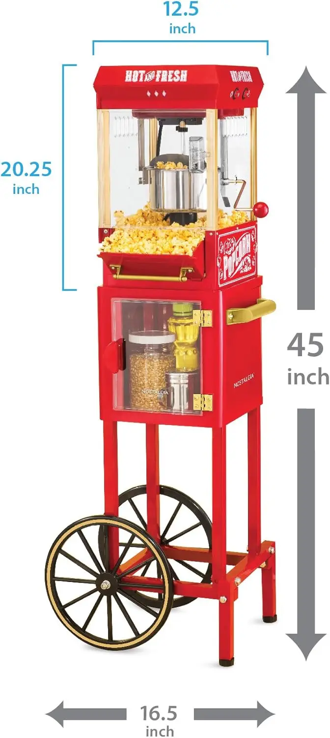 Popcorn Maker Machine-Professional Cart With 2.5 Oz Kettle Makes Up to 10 Cups-Vintage Popcorn Machine Movie