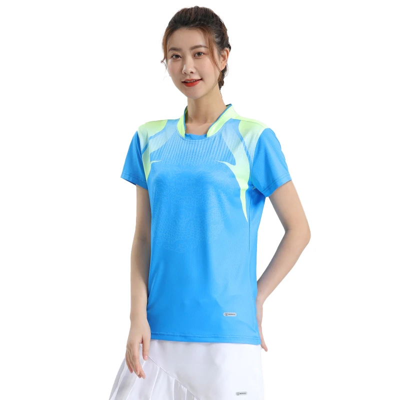 Badminton Table Tee Women Print Exercise Causal Large Size Patchwork Neck Gym Workout Jerseys Running Exercise Training Shirts