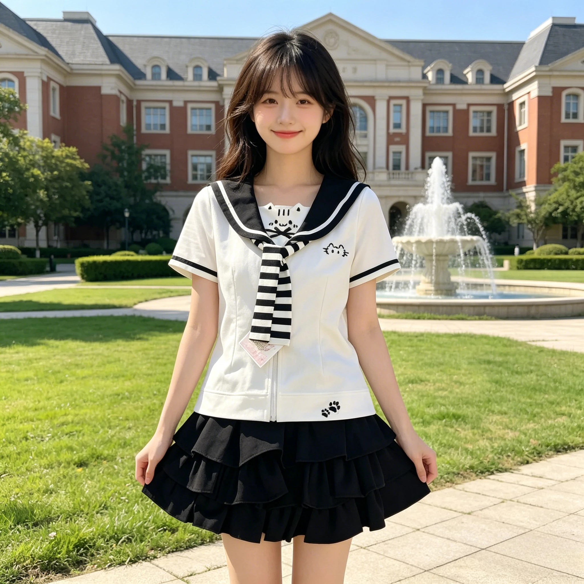 여름 플러스 사이즈 JK 유니폼, 지퍼 가디건 & 반팔 티셔츠, 여성용 네이비 칼라 보우 탑, 데일리 캠퍼스룩을 위한 프레피 스타일