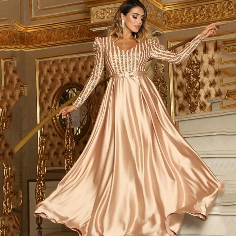 Muslim Abayat Dress for Women, Long Dress, Deep V, Big Swing, Sexy Abayas for Banquet, Evening Dress, Europe and America