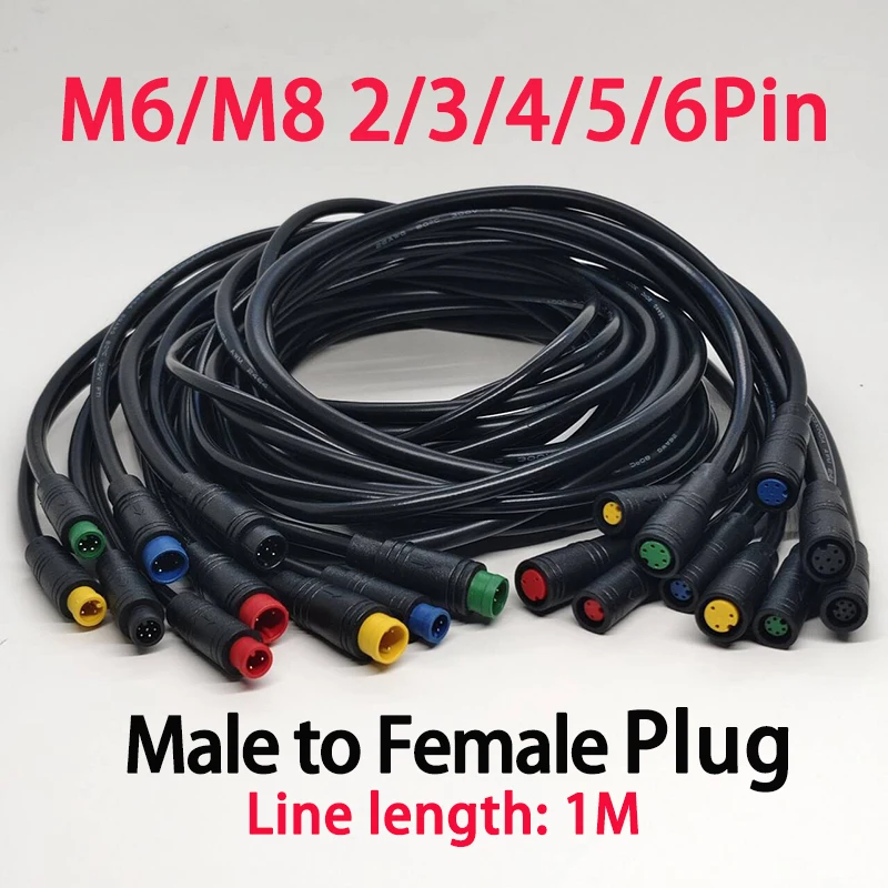 1PC M6 M8 2/3/4/5/6Pin 남성-여성 방수 항공 커넥터 케이블 전기 스쿠터 브레이크 신호 센서 연장 코드 1M