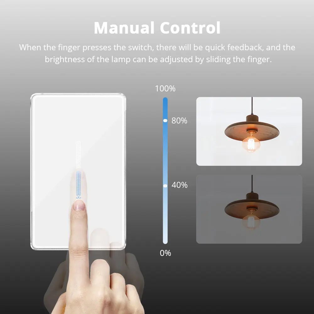 Zemismart EU US Dimmer Switch Zigbee 1 Gang Light Switch with Slider for Percentage Control Work with Tuya Alexa Google Home