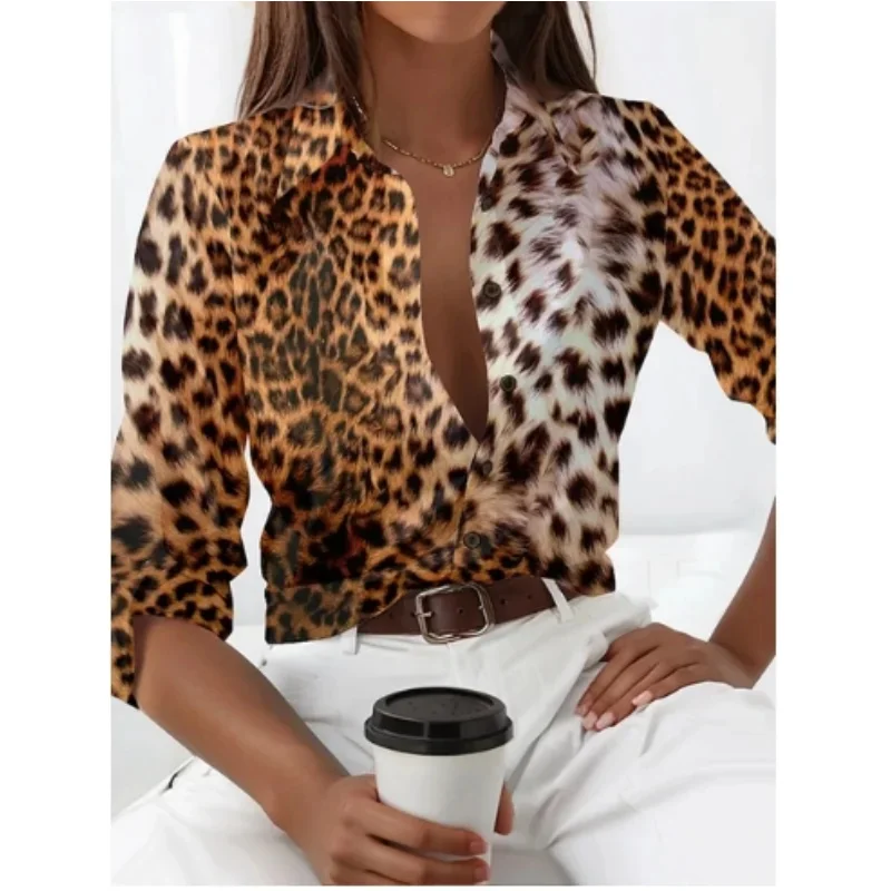 S.H ARAB SHOP قميص نسائي جديد بأكمام طويلة بنقشة جلد الفهد 4