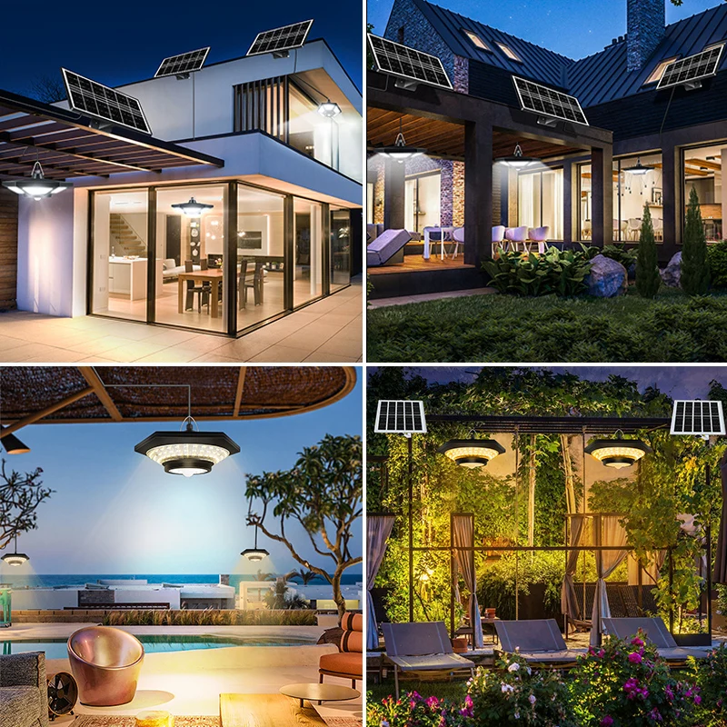 Solar Shed Light Solar Pendant Light Indoor Outdoor 228/180 LED 1000LM 5 Modes with Remote Control for Barn Gazebo Garage 5