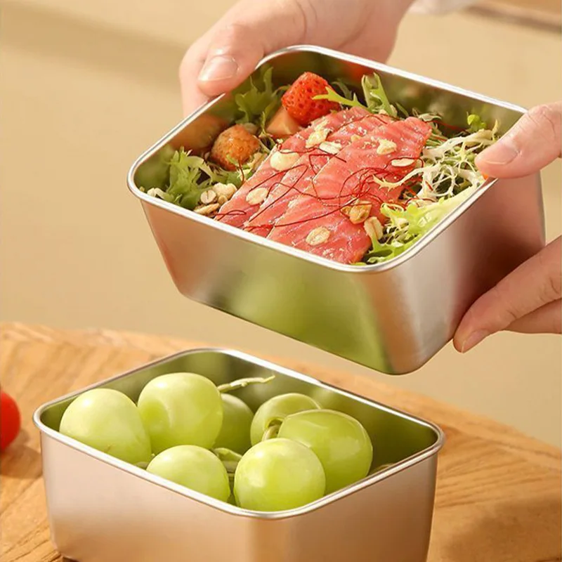 304 Stainless Steel Food Storage Trays Rectangle Sausage Noodles Dish with Cover Home Kitchen Food lunchbox