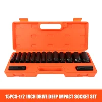 15pcs10-32mm 1/2 inch Hex Socket Wrench Head Used on Ratchet Wrench Drill Torque Spanner Deep Sleeve for Pneumatic Electric Tool 1