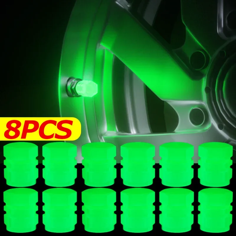 Luminous Car Valve Caps 4pcs Fluorescent Night Glowing Car Motorcycle Bicycle Bike Wheel Tyre Hub Luminous Valve Stem Caps Decor