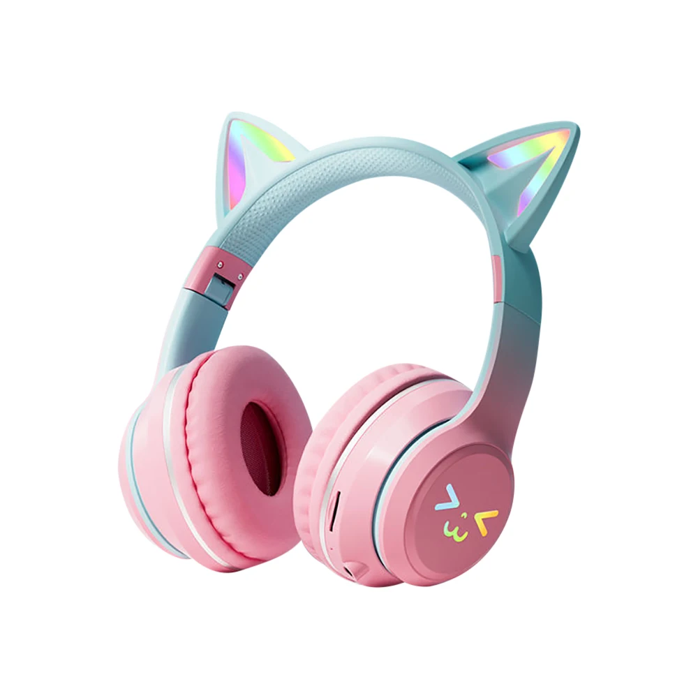 Gradient wireless Headphones RGB cute cat ear Bluetooth Earphones with microphone Stereo Music Game Earphone Girls Kids Gifts 6