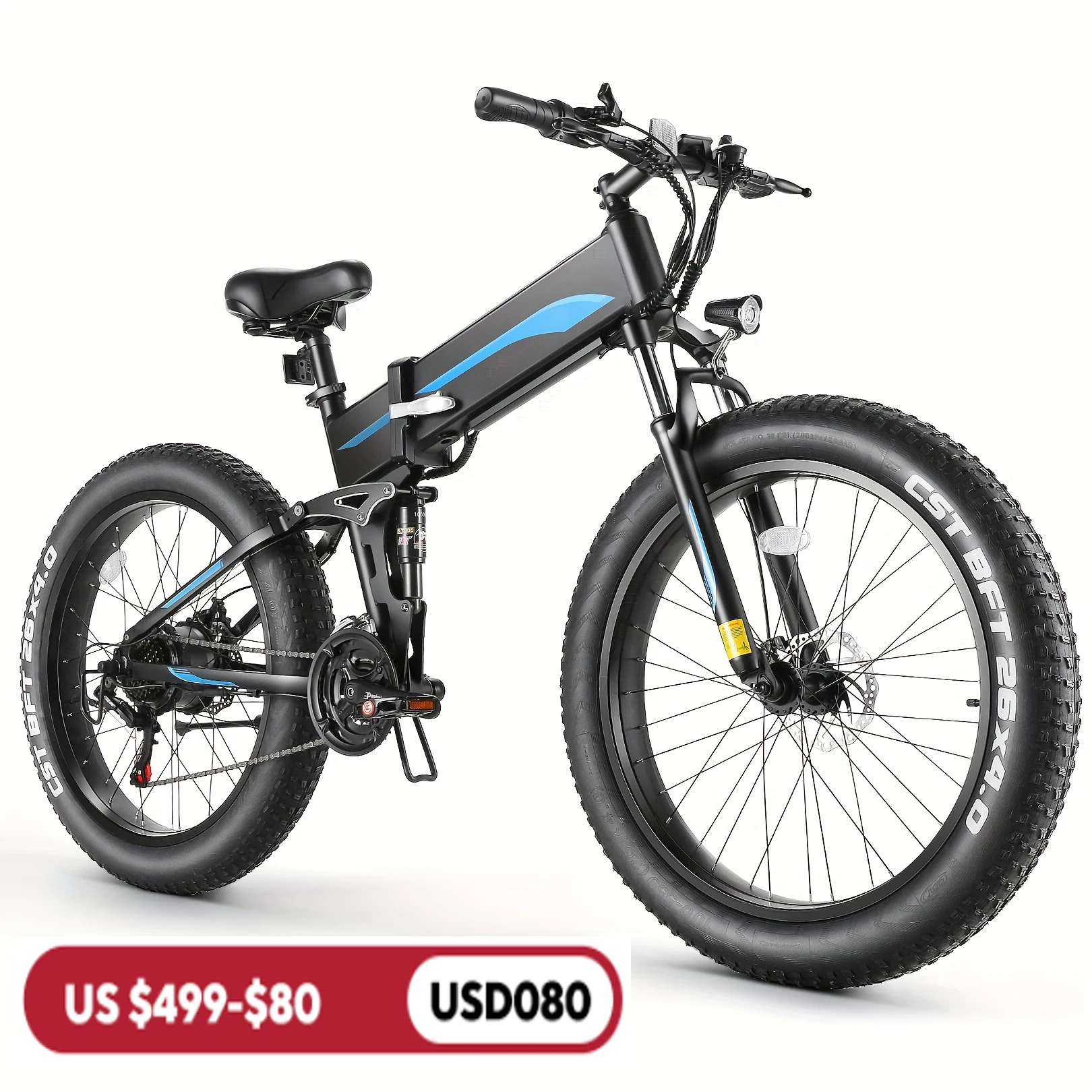 26" x 4.0 Fat Tire Ebike for Adult with HIgh Speed 500W Brushless Motor, 48V 10Ah Foldable Electric Bicycles, 20MPH EBike