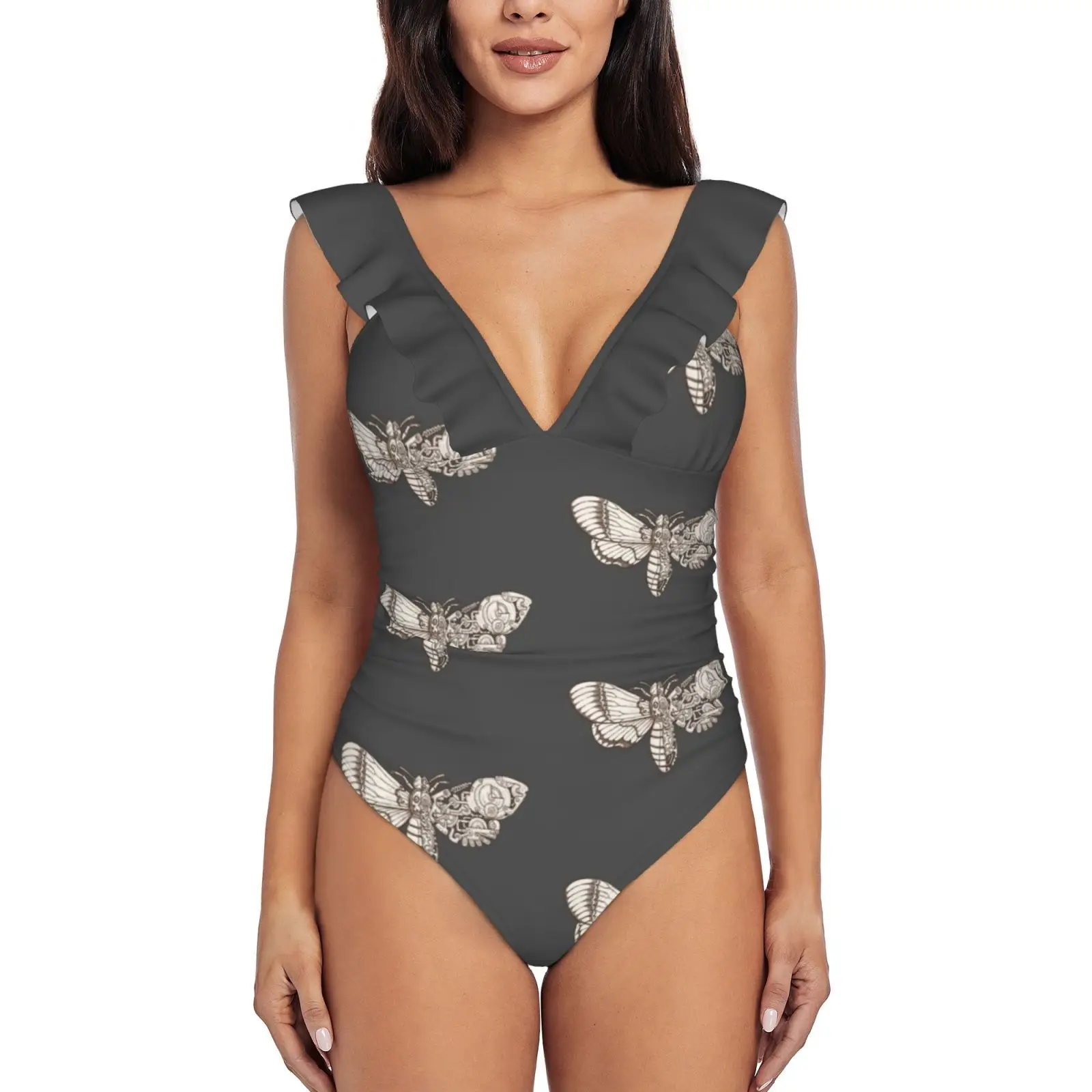Death Head Moth Scifi Costume Intero Donna Ruffle Costumi Da Bagno New Girl Beach Swimwear Moth Bug Sci Fi Machine Buds Insect
