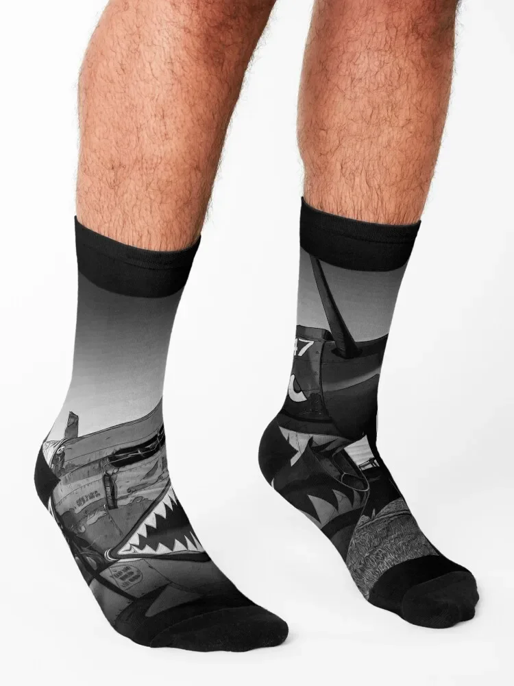 Black and White Spitfire Teeth Socks retro hiphop floor Boy Socks Women's