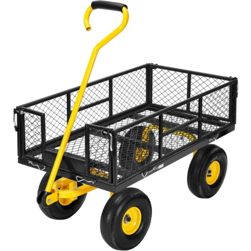 Heavy Duty 880 lb Capacity Mesh Steel Garden Cart with Removable Sides and 4.10/3.50-4" Wheels 10" Tires (Black)