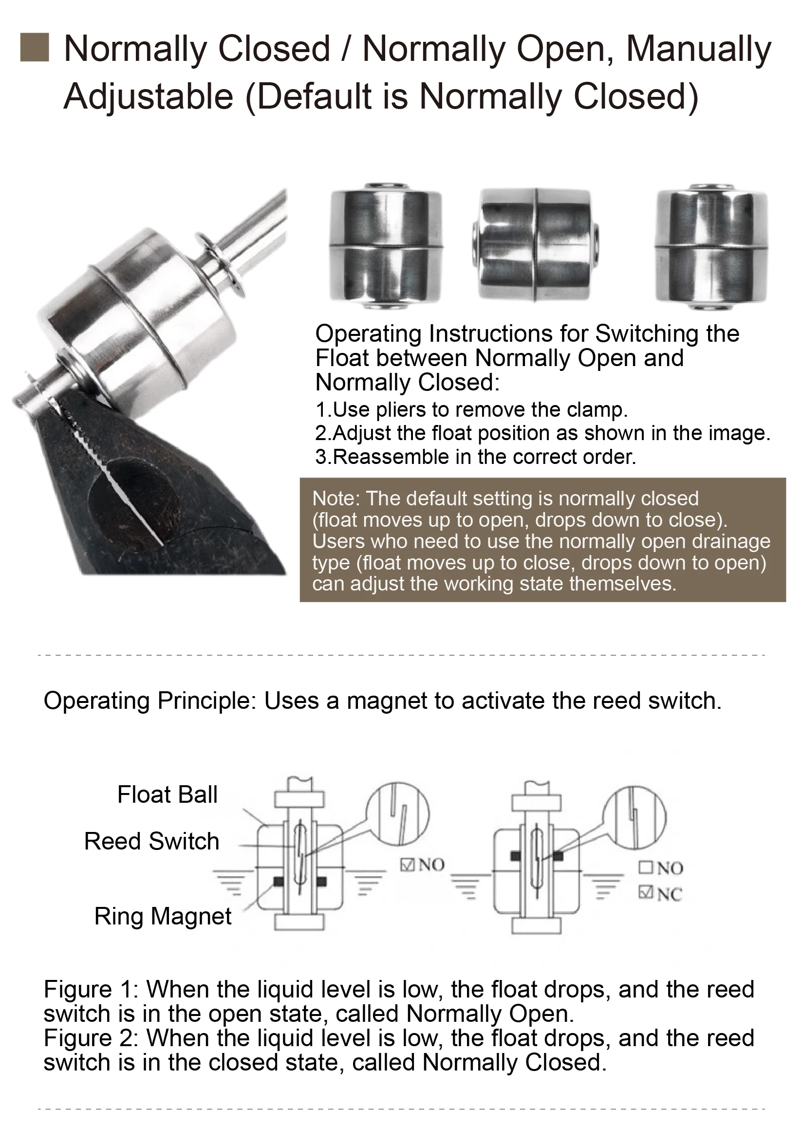 304 Stainless Steel Liquid Level Sensor Float Switch Adjustable 100‑800mm Single