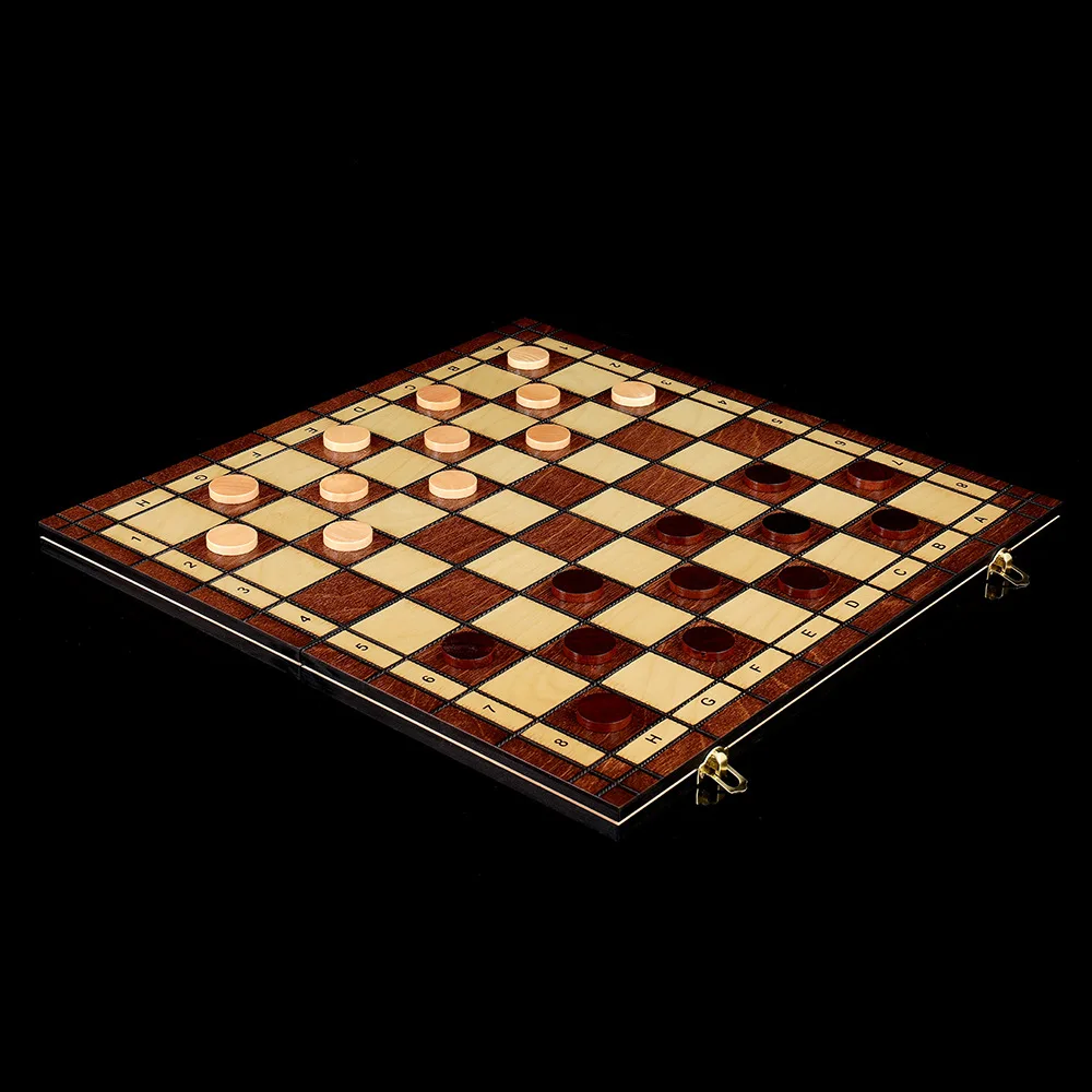 Board Game Wooden Chess Foldable Chess Board Table Games Folding Chess Board Chess Pieces and Board Three-In-One Foldable Wooden Chess Backgammon Checkers