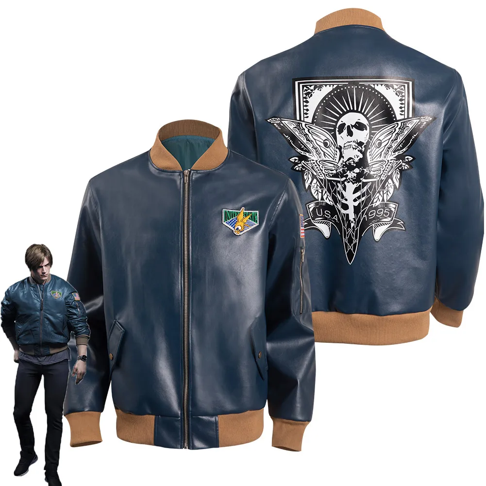 thumbnail image 1 of Chaqueta de disfraz de cosplay malvado de Leon S. Kennedy para hombre, chaqueta de piel sintética, pantalones, ropa de calle, traje de carnaval de Halloween, 1 of 4