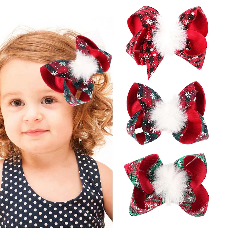 

Christmas Hair Bow Clip For Baby Girls Classic Snowflake furball Hairpin Kids Headwear Child Hairgrips Boutique Hair Accessories