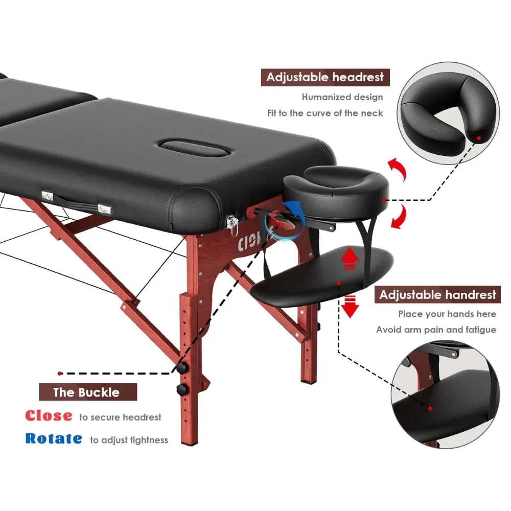 NEW-84" Professional Massage Table Portable 3 Folding Lightweight Facial Salon Spa Tattoo Bed Height Adjustable with Carrying Ba