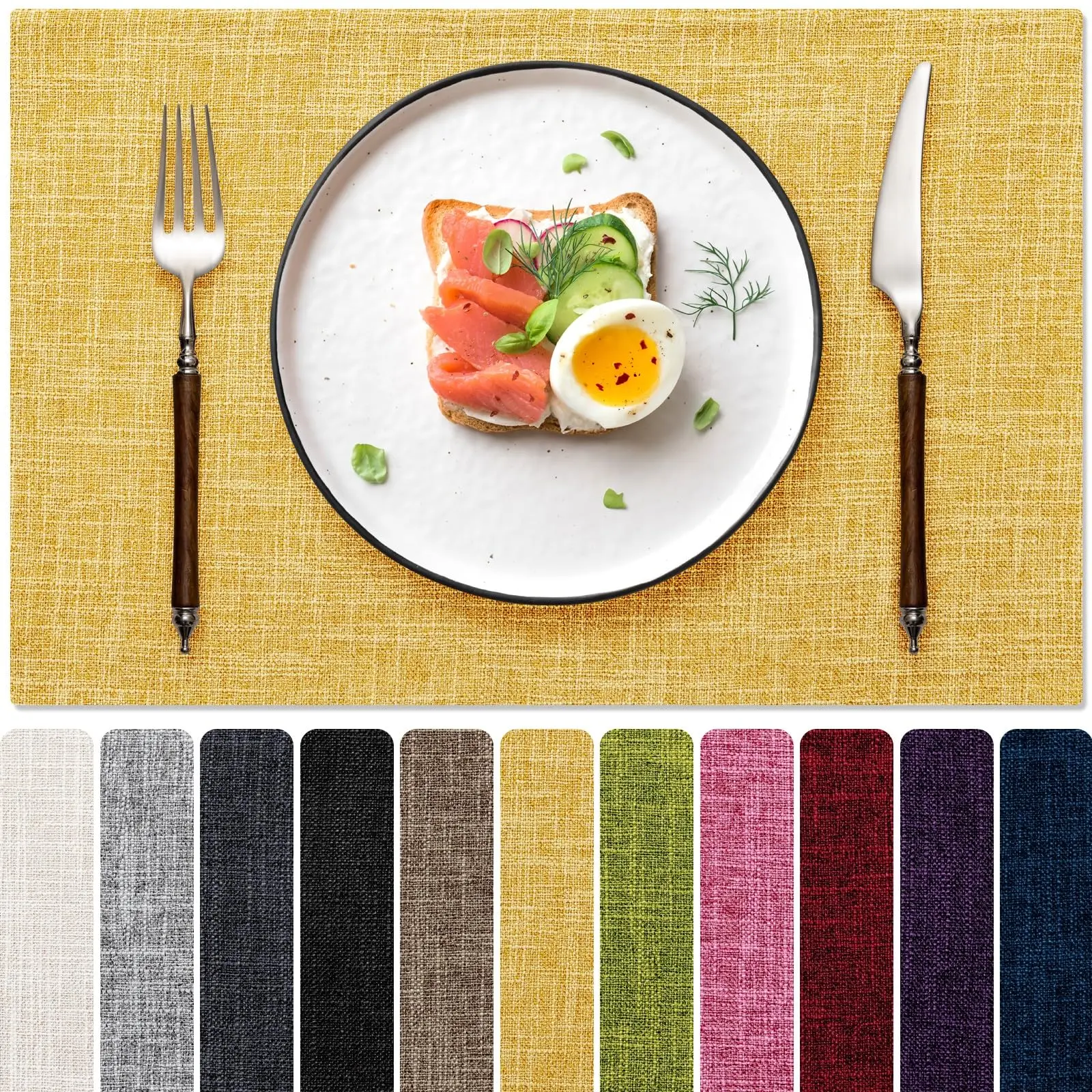 Set of 4 Dual-Layered Faux Linen Heat Resistant Placemats