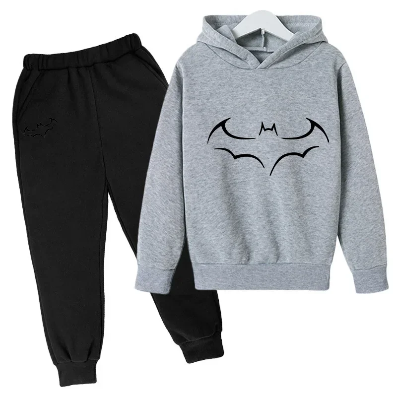 thumbnail image 1 of Sudadera con capucha y pantalones para niños de primavera y otoño, 2 piezas, traje con estampado de murciélago, sudadera deportiva de 2 a 12 años, ropa para niños y niñas, chándal informal, 1 of 5