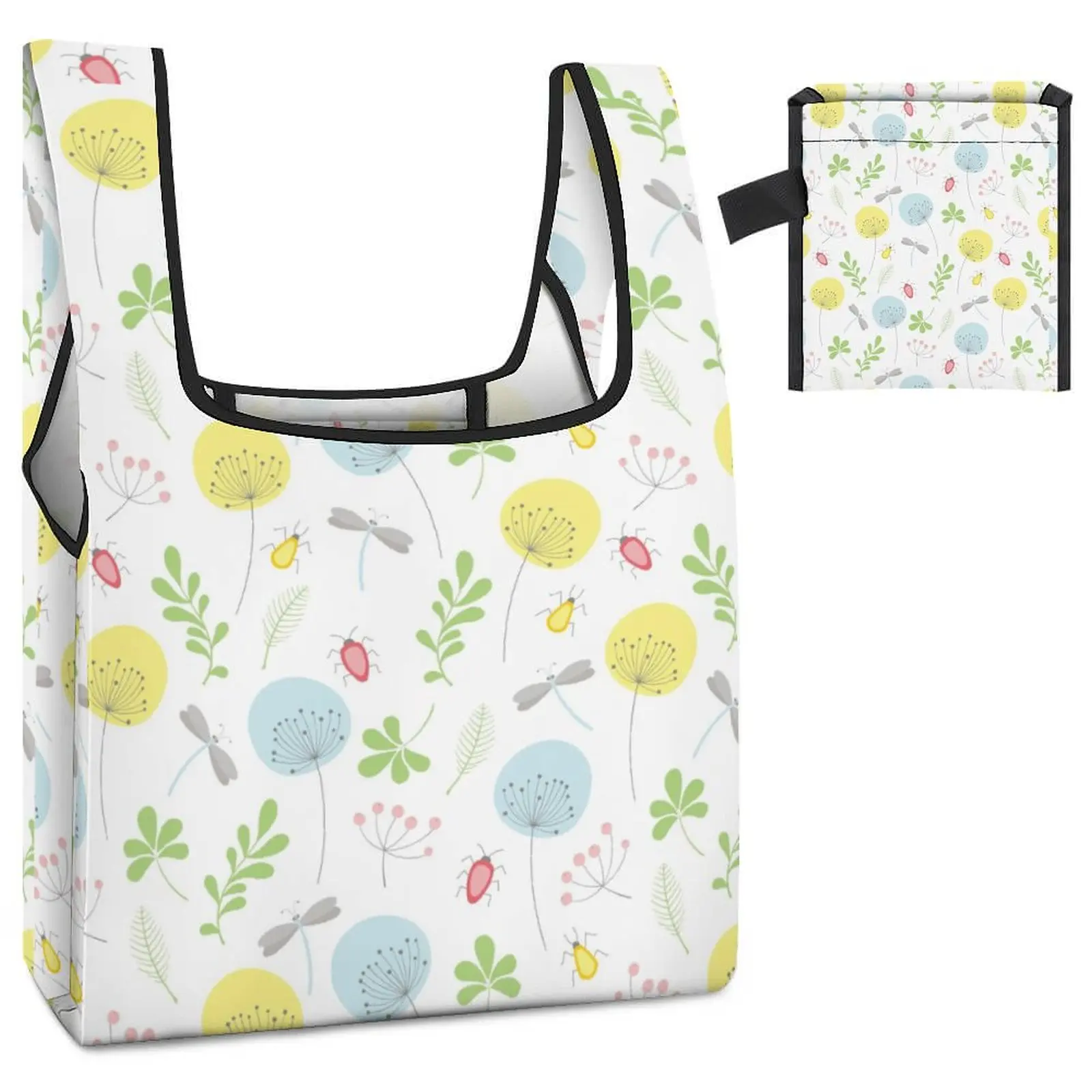 Custom Pattern Women Foldable Shopping Handbags Colorful Flower Painting Lightweight Bag Travel Portable Collapsible Bags