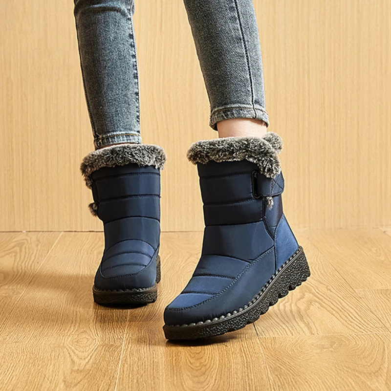 Faux Fur Waterproof Snow Boots for Men Outdoor Keep Warm Winter Shoes Mens Plush Platform Ankle Boots Cotton Padden Shoes