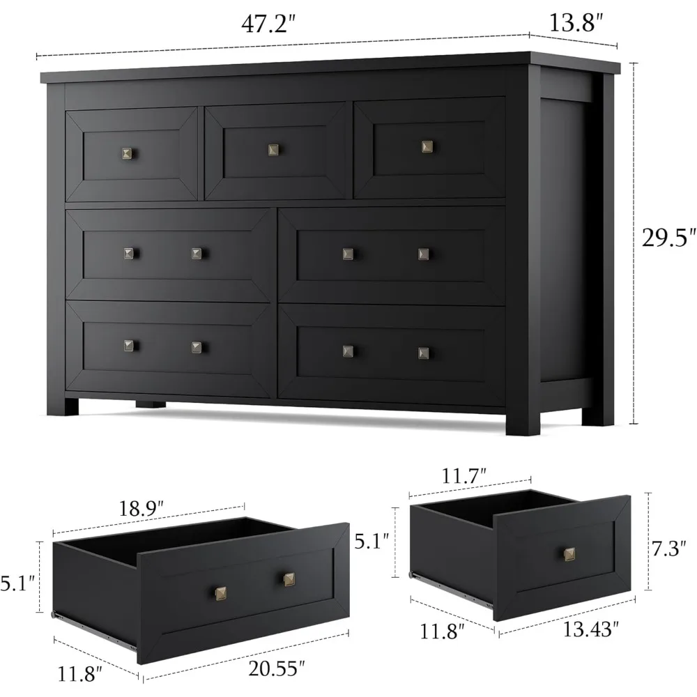 Black Dresser for Bedroom with 7 Drawers, Wood Dressers Chest of Drawers with Metal Handles, Modern Bedroom Dresser with Drawers 3
