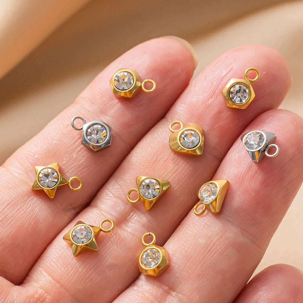 10 Stück Gold Edelstahl Zirkonia Herz Stern Charms für DIY Ohrring Armband Halskette Schmuckherstellung Zubehör Kein Verblassen – Detail 2
