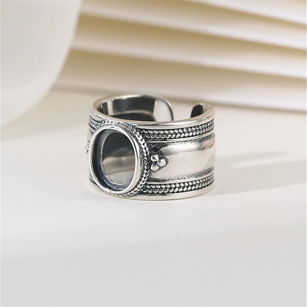 Ring Blank for 8x10mm Oval Cabochons Antique Style Ring Setting Thai Sterling Silver Adjustable Ring Base RB415S