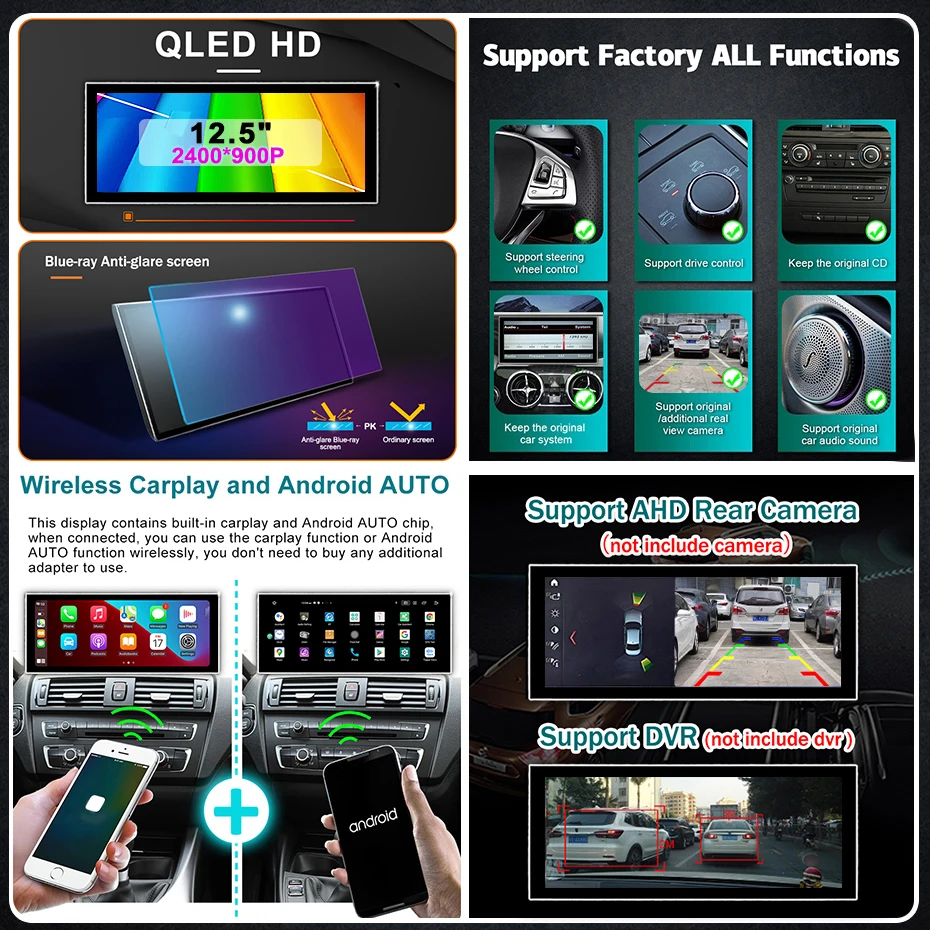ID9 Snapdragon 8-CORE 12.5'' 2400*900 QLED Pantalla táctil ultrafina Inalámbrico Carplay Android 15 Radio para coche GPS Para BMW Serie 3/4 F30 F31 F32 F33 F34 F36 Sistema NBT EVO Autoradio Reproductor multimedia Bluetooth WIF 4G LTE 5