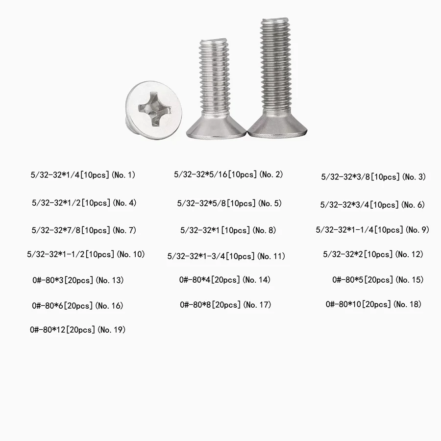 UNF/UNC 5/32-32 0#-80 304 stainless steel Phillips screw cross socket countersunk flat head screws thread nail machine bolt
