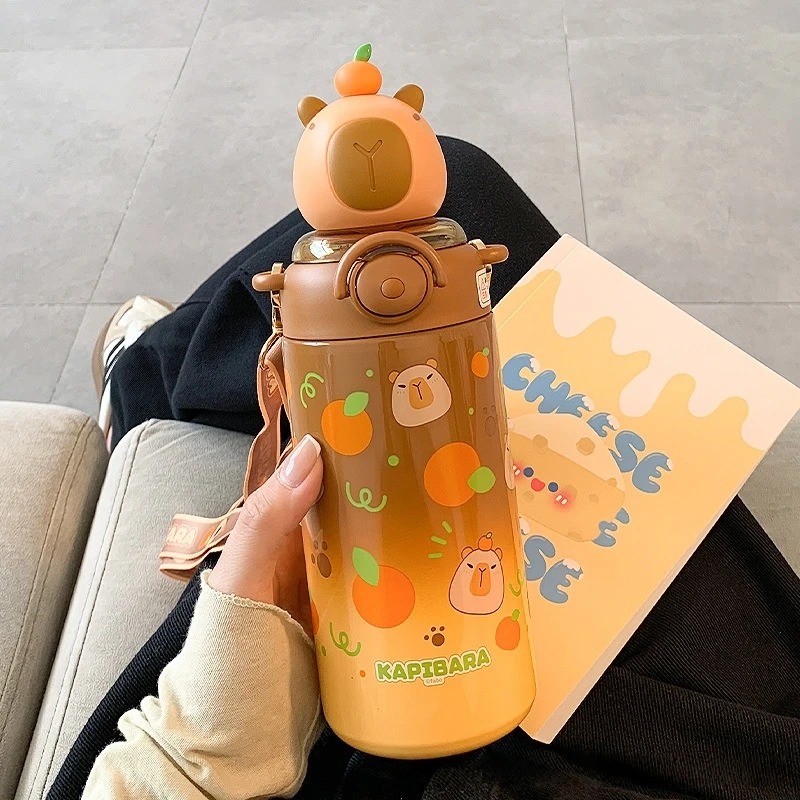 thumbnail image 2 of Capybara Water Bottle 500ml, Cute Insulated Stainless Steel With Lid 2 of 12