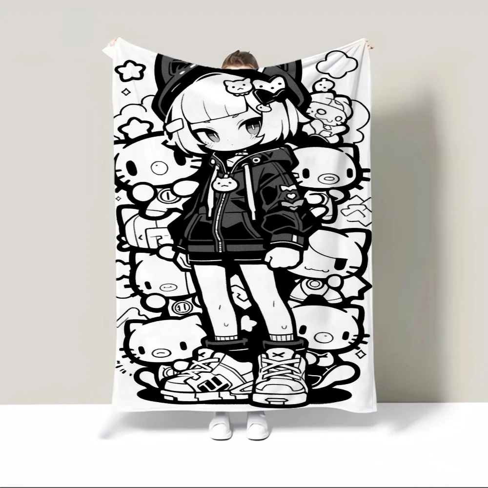 Cute Girl With Cats Throw Blanket King Size Custom Blankets & Throws Home Interior Fluffy Plaid Luxury Bedding Beach Towel Knee 4