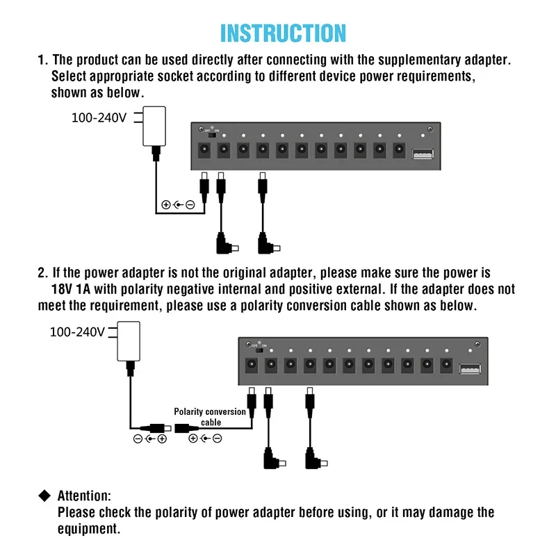 Amuzik Guitar Effector Pedal Power Supply 10 Isolated DC Output 9V 12V 18V Source Effect Pedalboard USB Port cellphone