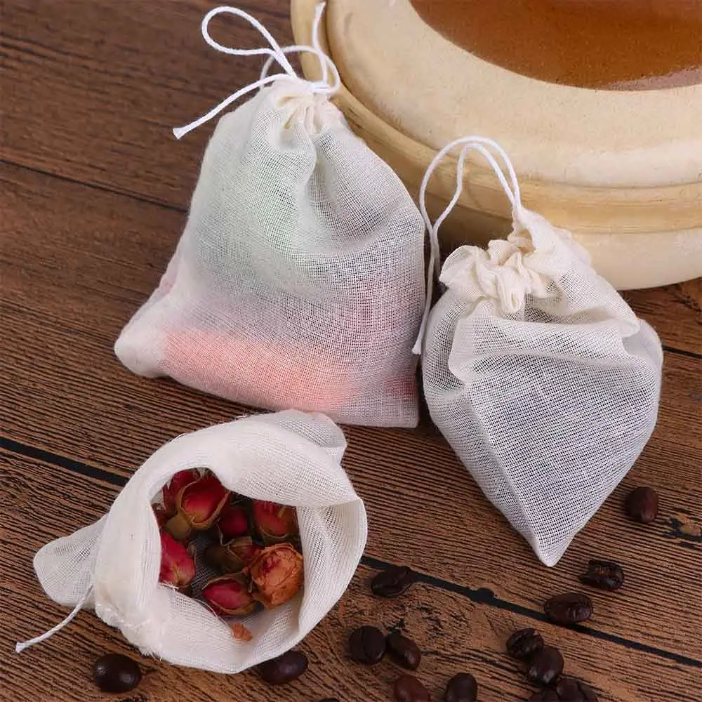 Natural Reusable Portable Food Packing Bags Unbleached Cotton Pouch Muslin Bag Sachet Bag Drawstring Bags 3