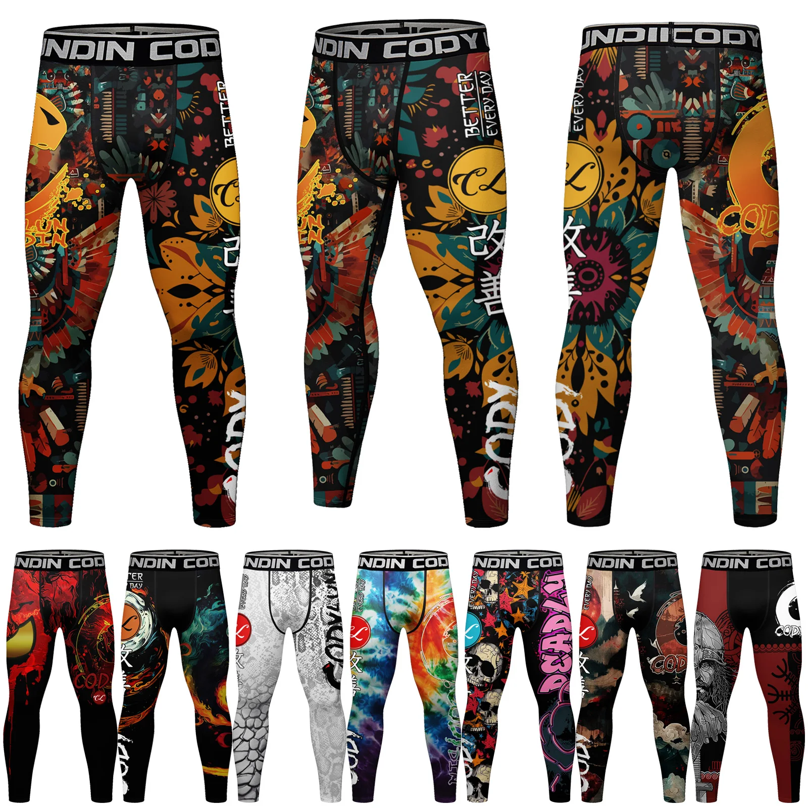 Customized Quick Dry 3D Printed Running Tights Men Compression Sports Leggings Gym Fitness Pants Workout Training Bottoms
