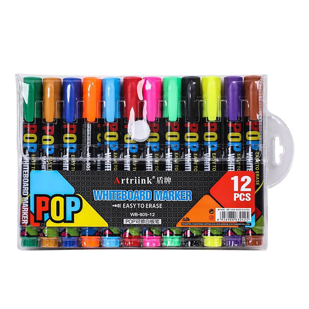 Marker Pens 8/12 Colour POP Whiteboard Marker Set Erasable Refillable Safety Non-Toxic High Capacity Office Conferencing Educational Items